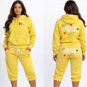 ⭐️ Vintage & RARE PINK Victoria's Secret Yellow Graphic Jogger and Hoodie Set⭐️